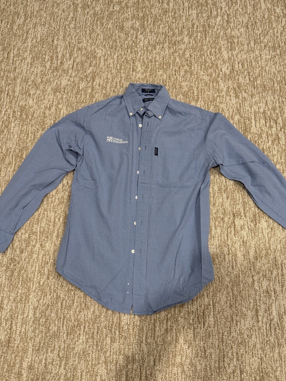 Button-Down Long Sleeve Men's Shirt - Blue Vintage Clifton Gunderson